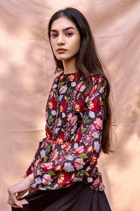 Shop_Yam India_Black Silk Chanderi Shirt_Online_at_Aza_Fashions