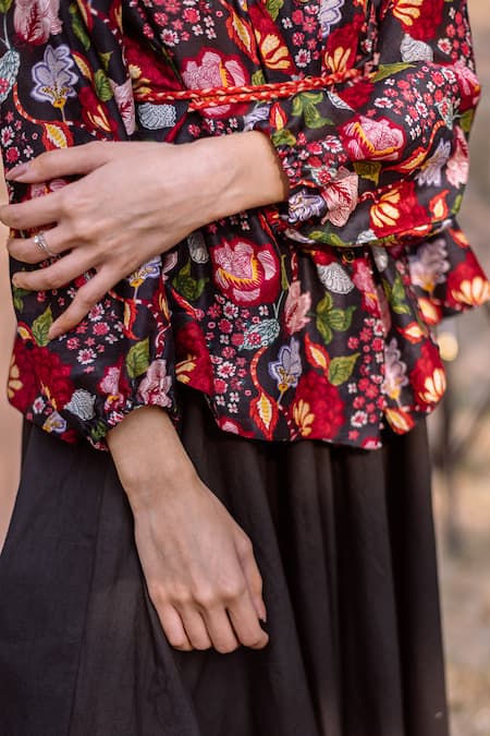 Yam India_Black Silk Chanderi Shirt_at_Aza_Fashions