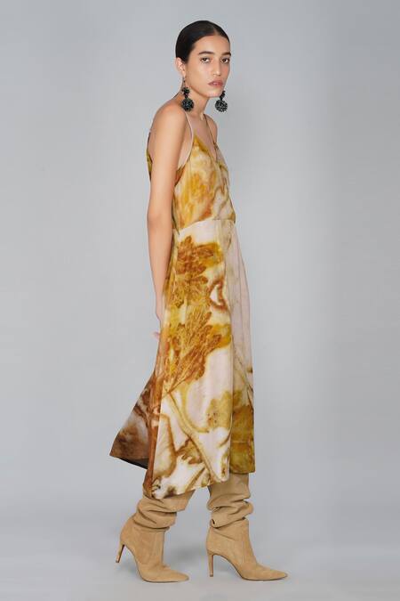 Yavi_Multi Color Silk V Neck Printed Dress _Online_at_Aza_Fashions