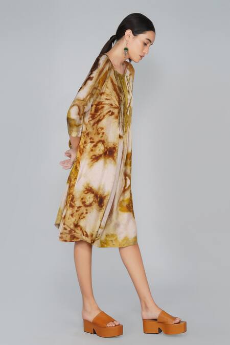 Yavi_Multi Color Cotton Round Printed Dress _Online_at_Aza_Fashions