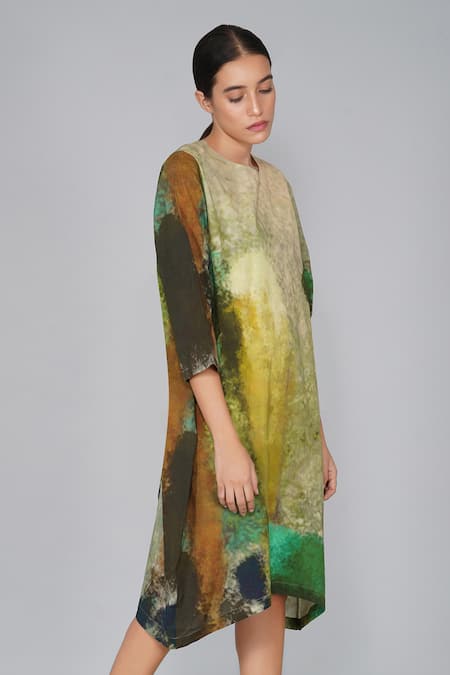 Yavi Multi Color Cotton Round Printed Dress