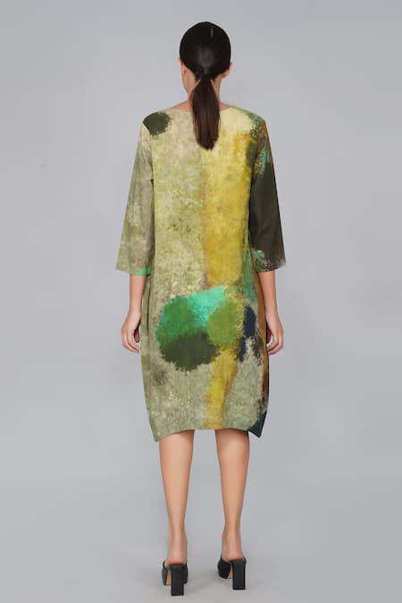 Shop Yavi Multi Color Cotton Round Printed Dress at Aza Fashions Shop_Yavi_Multi Color Cotton Round Printed Dress _at_Aza_Fashions