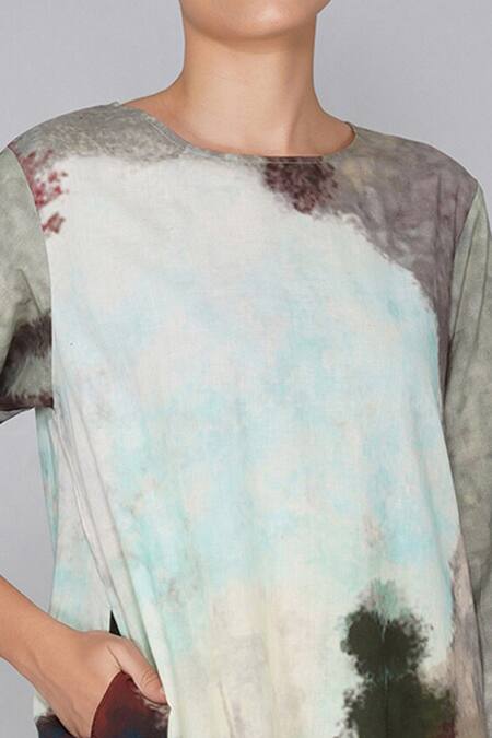 Yavi_Multi Color Cotton Round Printed Dress _at_Aza_Fashions