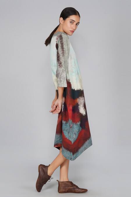 Yavi_Multi Color Cotton Round Printed Dress _Online_at_Aza_Fashions