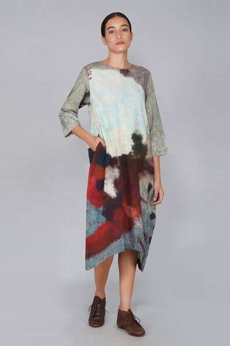 Buy_Yavi_Multi Color Cotton Round Printed Dress _Online_at_Aza_Fashions