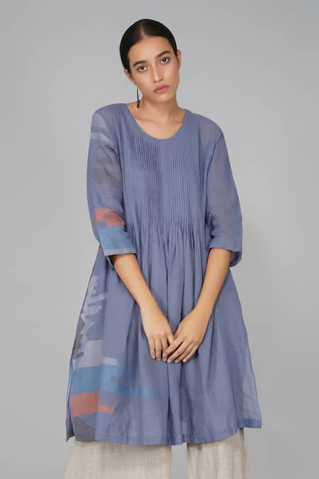 Yavi Blue Cotton Jamdani Round Tunic