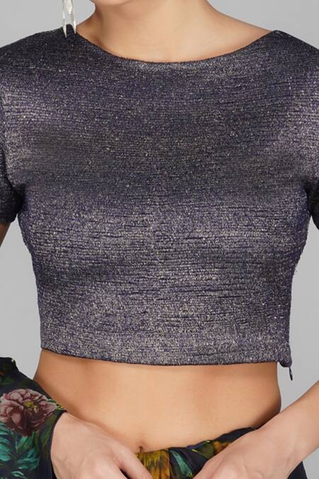 Yavi Silver Zari Round Blouse Online at Aza Fashions Yavi_Silver Zari Round Blouse_Online_at_Aza_Fashions