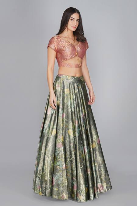 Yavi_Brown Banarasi Brocade V Neck Blouse _Online_at_Aza_Fashions