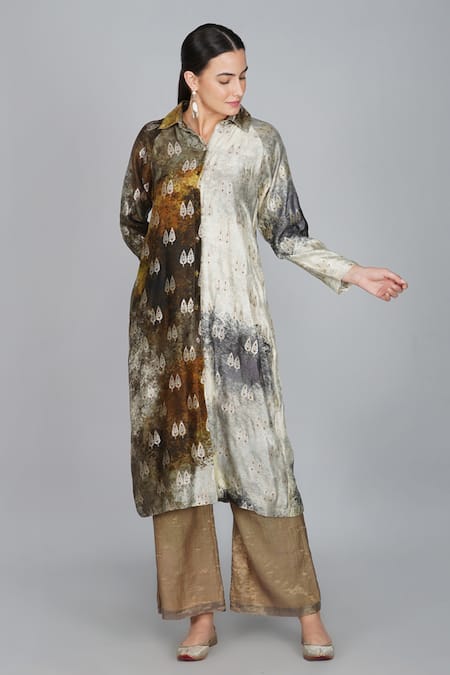 Yavi_Multi Color Banarasi Brocade Shirt Collar Tunic_Online_at_Aza_Fashions