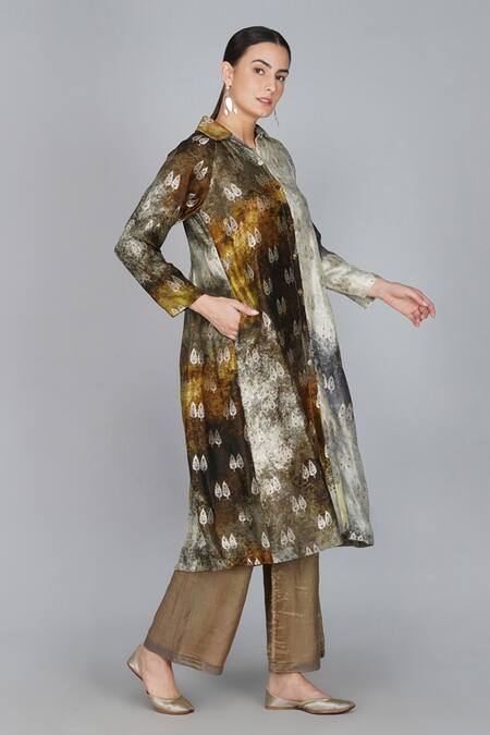 Buy_Yavi_Multi Color Banarasi Brocade Shirt Collar Tunic_Online_at_Aza_Fashions