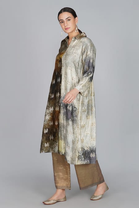 Shop_Yavi_Multi Color Banarasi Brocade Shirt Collar Tunic_Online_at_Aza_Fashions