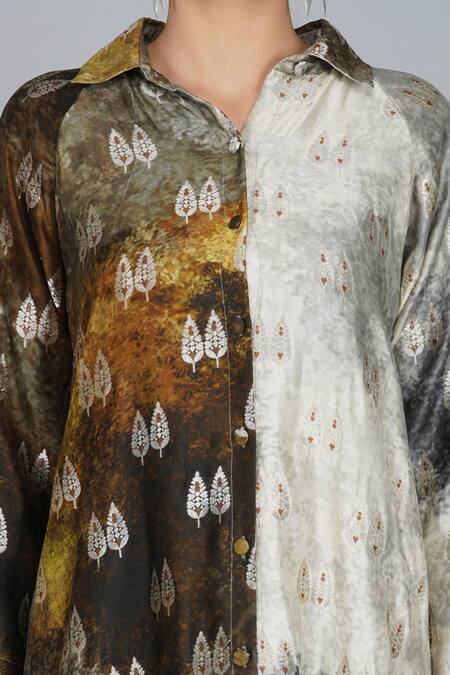 Yavi_Multi Color Banarasi Brocade Shirt Collar Tunic_at_Aza_Fashions