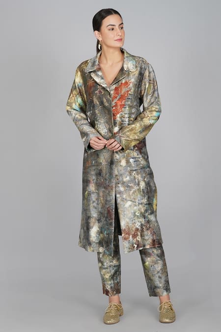 Yavi_Multi Color Silk Brocade Notched Collar Jacket_Online_at_Aza_Fashions