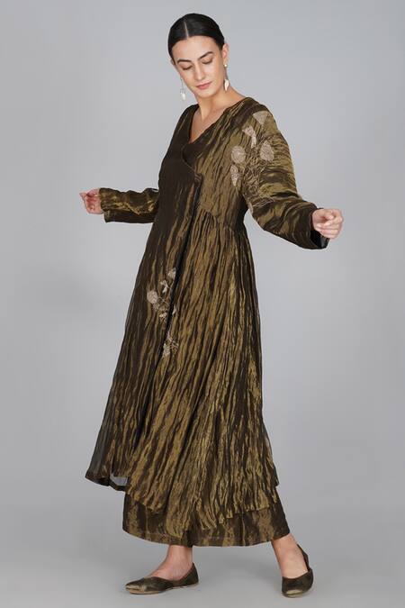 Yavi_Gold Handwoven Silk Tissue Pant_Online_at_Aza_Fashions