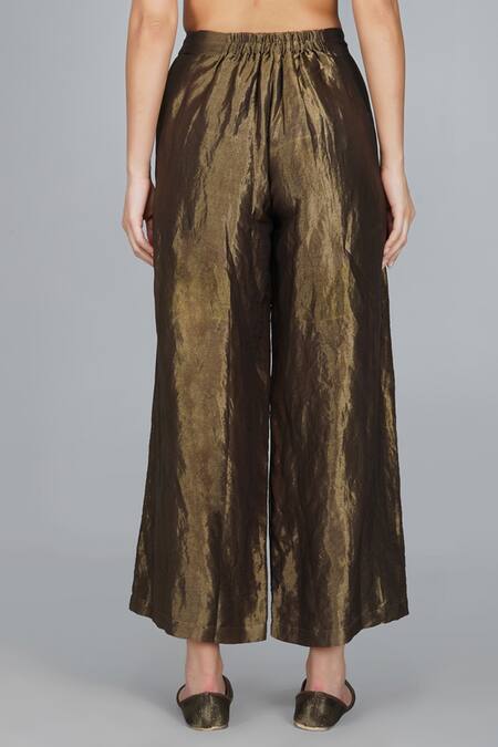 Shop_Yavi_Gold Handwoven Silk Tissue Pant_Online_at_Aza_Fashions