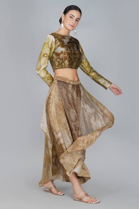 Buy_Yavi_Gold Cotton Tissue Skirt_Online_at_Aza_Fashions