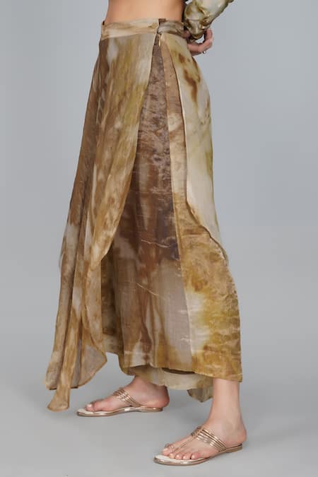 Shop_Yavi_Gold Cotton Tissue Skirt_Online_at_Aza_Fashions