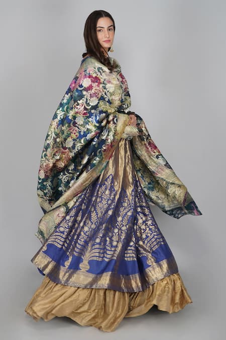 Yavi_Multi Color Handwoven Silk Brocade Dupatta_Online_at_Aza_Fashions