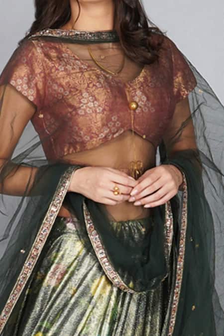 Buy_Yavi_Green Net Embroidered Dupatta_Online_at_Aza_Fashions