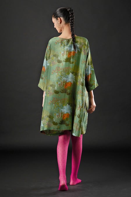 Yavi Emerald Tropical Print Dress 