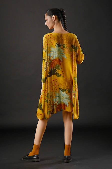 Yavi Tawny Tropical Print Dress 