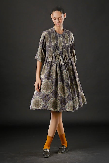 Yavi Thea Cotton Silk Printed Dress 