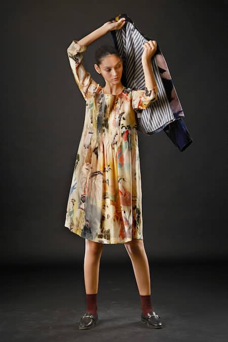 Yavi_Blue 100% Silk Velvet Stroke Shawl Collar Irving Hand Painted Jacket_Online_at_Aza_Fashions