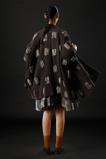 Shop Yavi Brown 100% Cotton Slub Collared Neck Yardley Embroidered Jacket at Aza Fashions Shop_Yavi_Brown 100% Cotton Slub Collared Neck Yardley Embroidered Jacket _at_Aza_Fashions