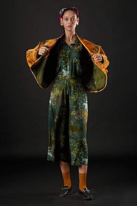 Shop Yavi Yellow 100% Silk Velvet Floral Print Open Kaila Kimono Jacket at Aza Fashions Shop_Yavi_Yellow 100% Silk Velvet Floral Print Open Kaila Kimono Jacket _at_Aza_Fashions