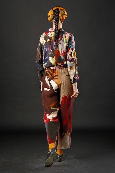 Shop Yavi Multi Color 100% Silk Strokes Spread Collar Mei Shirt at Aza Fashions Shop_Yavi_Multi Color 100% Silk Strokes Spread Collar Mei Shirt _at_Aza_Fashions