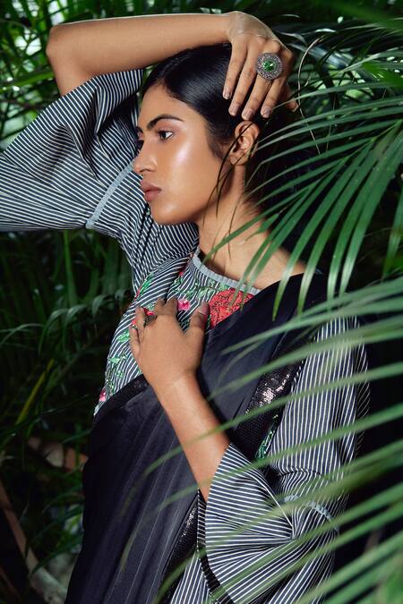 Shloka Sudhakar Black Saree With Embroidered Top 6