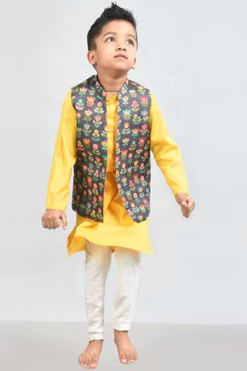 Lil Angels_Gray , Handloom Embroidery Floral Printed Jacket _Online_at_Aza_Fashions