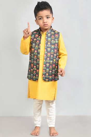 Buy_Lil Angels_Gray , Handloom Embroidery Floral Printed Jacket _Online_at_Aza_Fashions