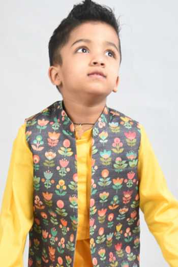 Shop_Lil Angels_Gray , Handloom Embroidery Floral Printed Jacket _Online_at_Aza_Fashions