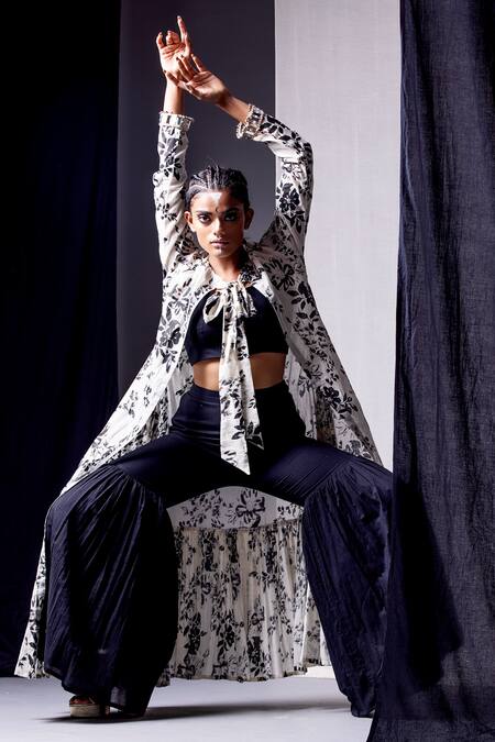 Yogita Kadam_White Cotton Embroidery Round Floral Print Jacket And Sharara Set _Online_at_Aza_Fashions