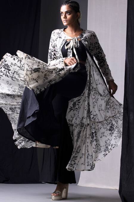 Buy_Yogita Kadam_White Cotton Embroidery Round Floral Print Jacket And Sharara Set _Online_at_Aza_Fashions