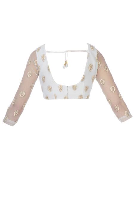 Surendri_Black Leaf Neck Embroidered Saree With Blouse_at_Aza_Fashions