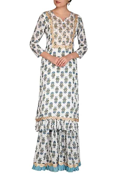 Yuvrani Jaipur Block Print Kurta Sharara Set 