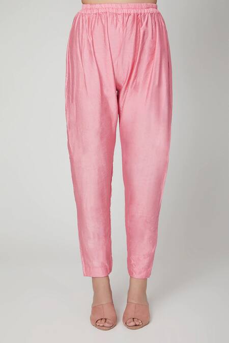 Yuvraani Jaipur Pink Crepe, Muslin, Cotton Silk Round Block Print Anarkali Set Online at Aza Fashions Yuvraani Jaipur_Pink Crepe, Muslin, Cotton Silk Round Block Print Anarkali Set _Online_at_Aza_Fashions