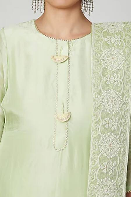 Buy Yuvraani Jaipur Green Upada Silk Straight Kurta Set Online at Aza Fashions Buy_Yuvraani Jaipur_Green Upada Silk Straight Kurta Set_Online_at_Aza_Fashions
