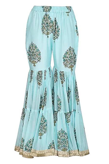 Buy Yuvraani Jaipur Blue Muslin, Shantoon Round Draped Tunic And Sharara Set Online at Aza Fashions Buy_Yuvraani Jaipur_Blue Muslin, Shantoon Round Draped Tunic And Sharara Set _Online_at_Aza_Fashions