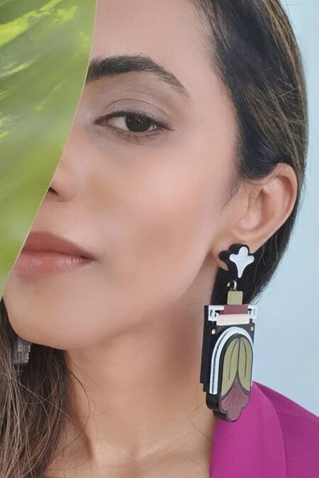 Buy The YV Brand By Yashvi Vanani Green The Ancient Tulip Dangler Earrings Online at Aza Fashions Buy_The YV Brand By Yashvi Vanani_Green The Ancient Tulip Dangler Earrings_Online_at_Aza_Fashions