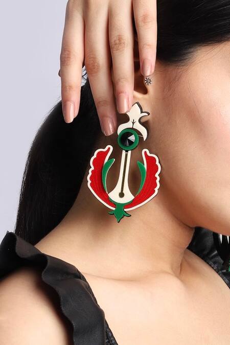 The YV Brand By Yashvi Vanani_Red The Phoenix Dangler Earrings_Online_at_Aza_Fashions