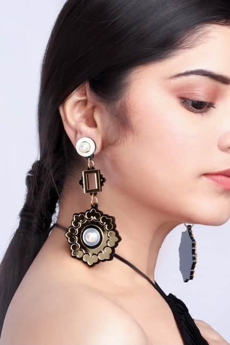 The YV Brand By Yashvi Vanani_Gold Plated Pearl The Mandala Dangler Earrings_Online_at_Aza_Fashions