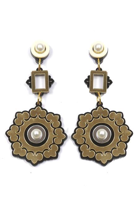 Buy_The YV Brand By Yashvi Vanani_Gold Plated Pearl The Mandala Dangler Earrings_Online_at_Aza_Fashions