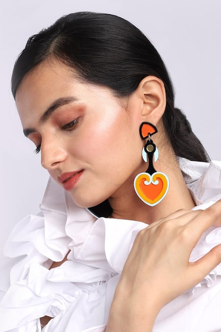 The YV Brand by Yashvi Vanani Orange The Crown Heart Dangler Earrings