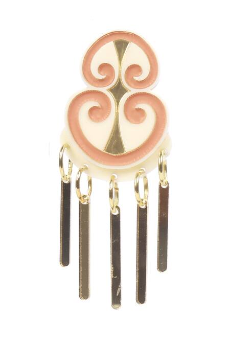 The YV Brand By Yashvi Vanani_Peach The Mirror Crown Dangler Earrings_Online_at_Aza_Fashions