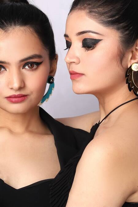 Shop_The YV Brand By Yashvi Vanani_Blue Stone The Phoenix Wing Stud Earrings_Online_at_Aza_Fashions