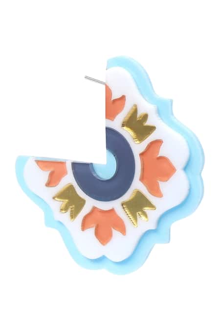 The YV Brand By Yashvi Vanani White Enamel The Persian Mirror Hoops at Aza Fashions The YV Brand By Yashvi Vanani_White Enamel The Persian Mirror Hoops_at_Aza_Fashions