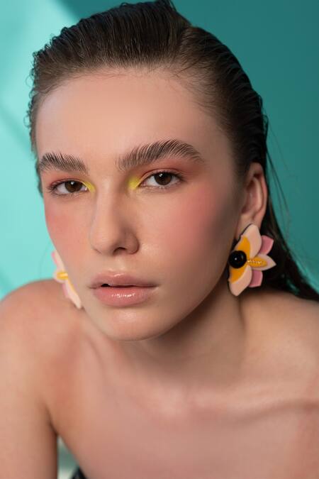 The YV Brand By Yashvi Vanani_Pink Bead The Daffodil Bud Stud Earrings_Online_at_Aza_Fashions